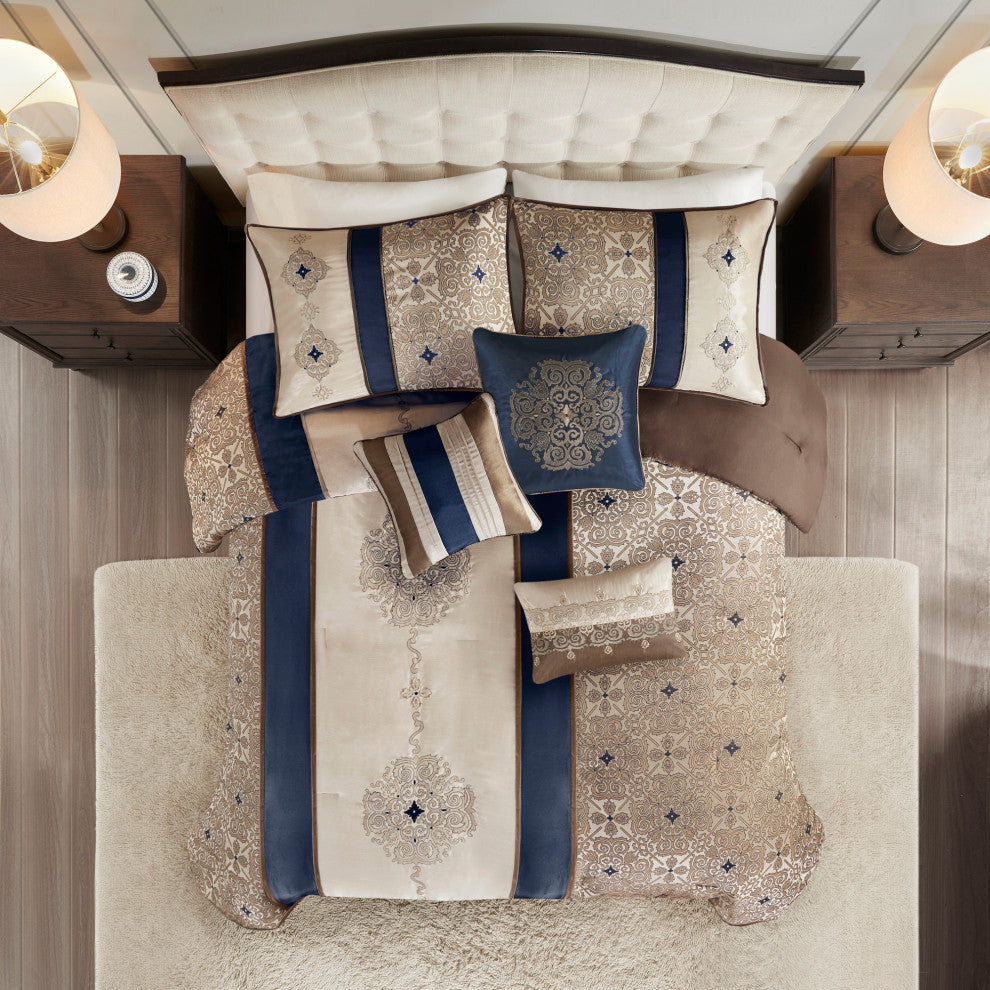 Madison Park Donovan 7 Piece Jacquard Comforter Set, Navy