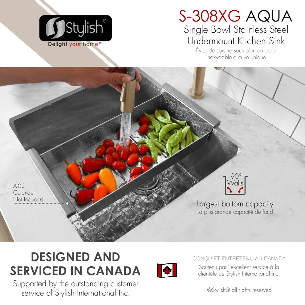 STYLISH 19"L x 18"W Undermount Kitchen Sink Single Bowl with Grid and Strainer