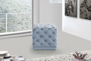 Stella Velvet Upholstered Ottoman/Stool, Sky Blue