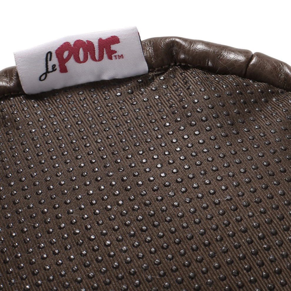 Conrail Contemporary Faux Leather Channel Stitch Pouf, Brown, Cylinder
