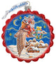Hand Painted Glass Scenic Ornament, Santa On Goose Wreath