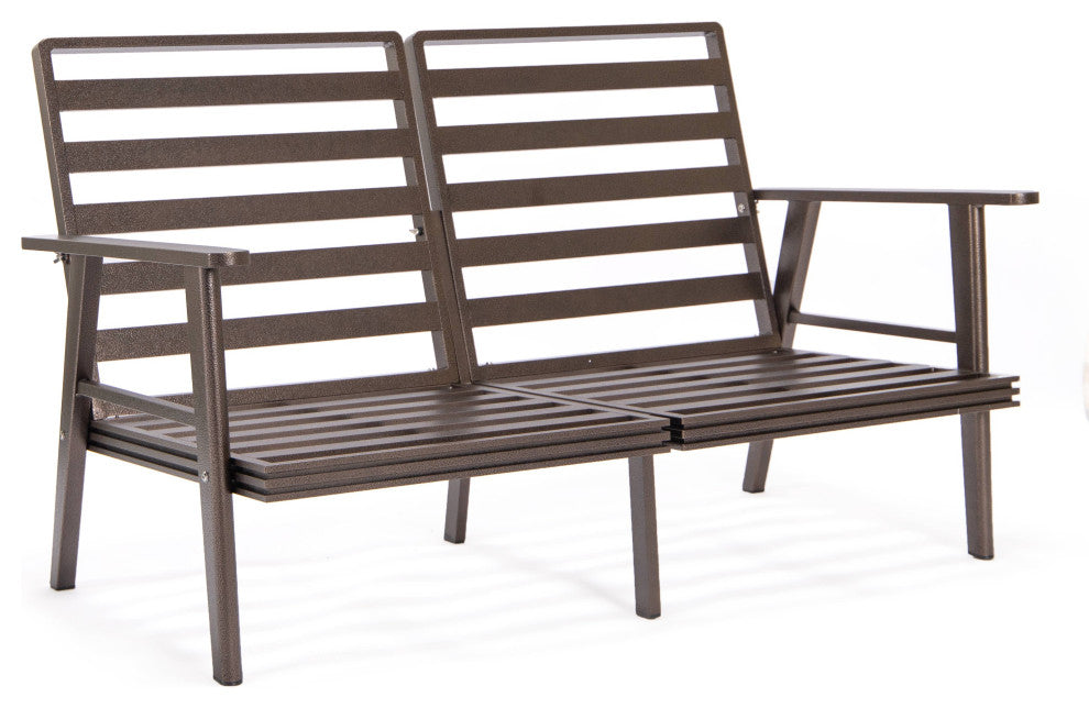LeisureMod Walbrooke 3-Piece Patio Set With Brown Aluminum Frame and Cushions, Light Grey