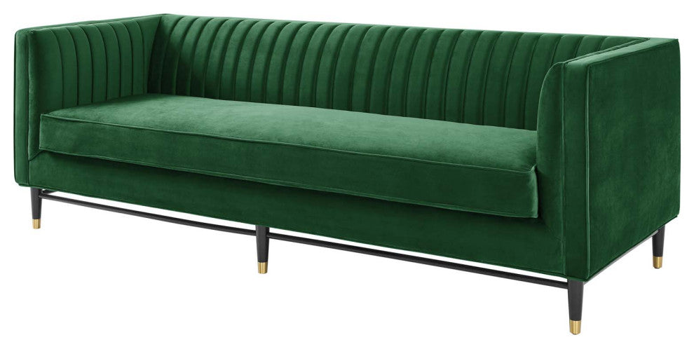 Tufted Sofa, Velvet, Green, Modern, Living Lounge Room Hotel Lobby Hospitality