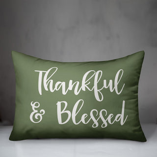 Thankful & Blessed Lumbar Pillow, Green, 14"x20"