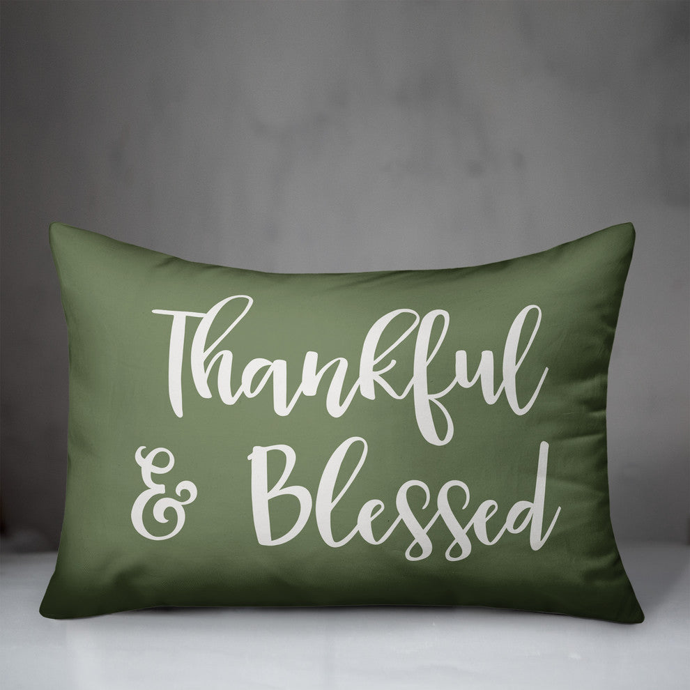 Thankful & Blessed Lumbar Pillow, Green, 14"x20"