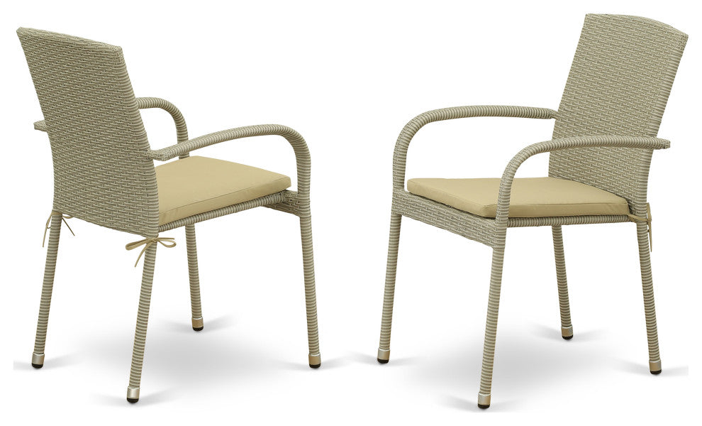 Jubi Patio Chair, Natural Linen Wicker, And Beige Cushion - Set Of 2