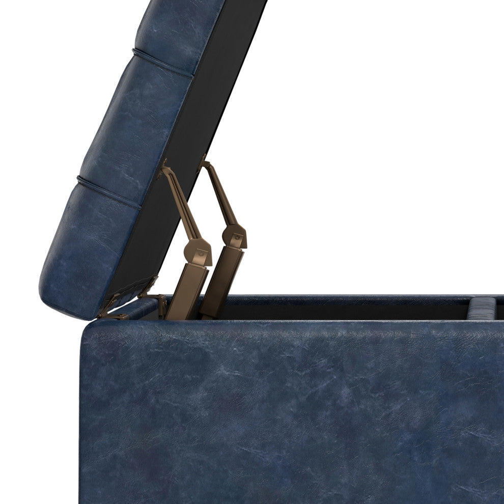 Harrison Small Square Coffee Table Storage Ottoman, Denim Blue