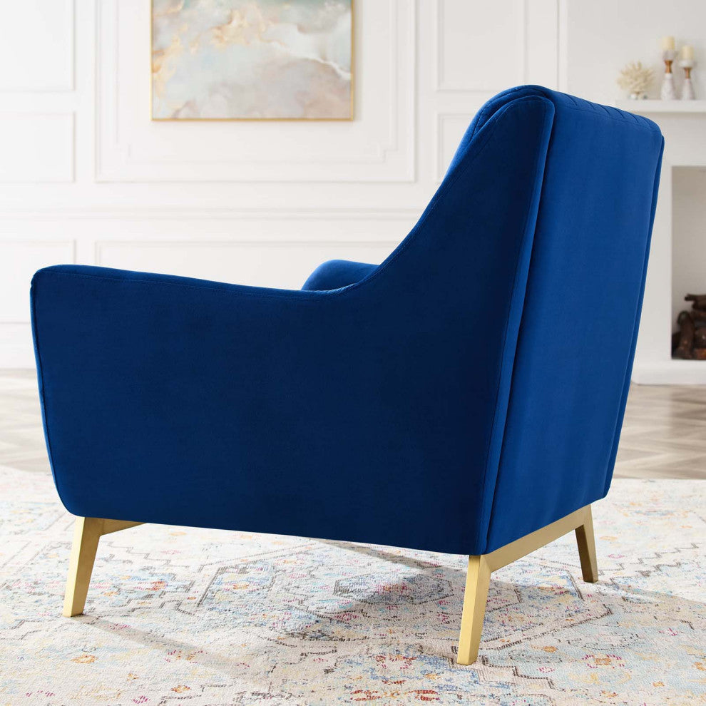 Tufted Armchair Accent Chair, Velvet, Blue Navy, Modern, Lounge Hospitality