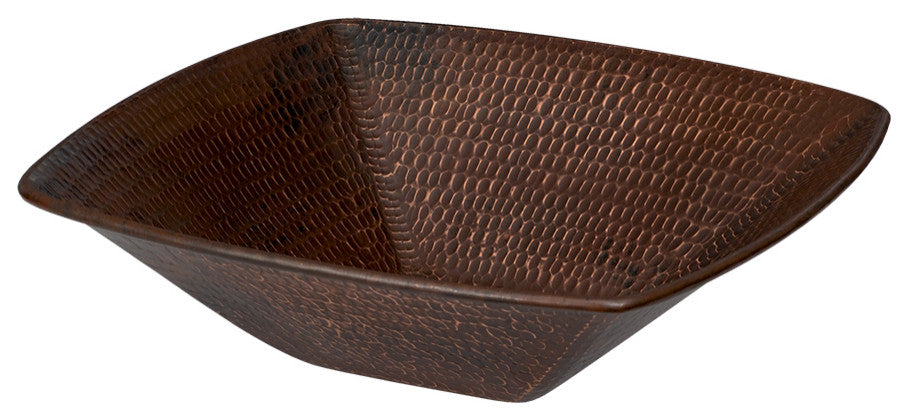 14-in Square Wire Rim Vessel Hammered Copper Bathroom Sink