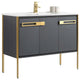 Oakville Bath Vanity, Ceramic Sink, Onix Grey, 42 Inch, Satin Brass Hardware