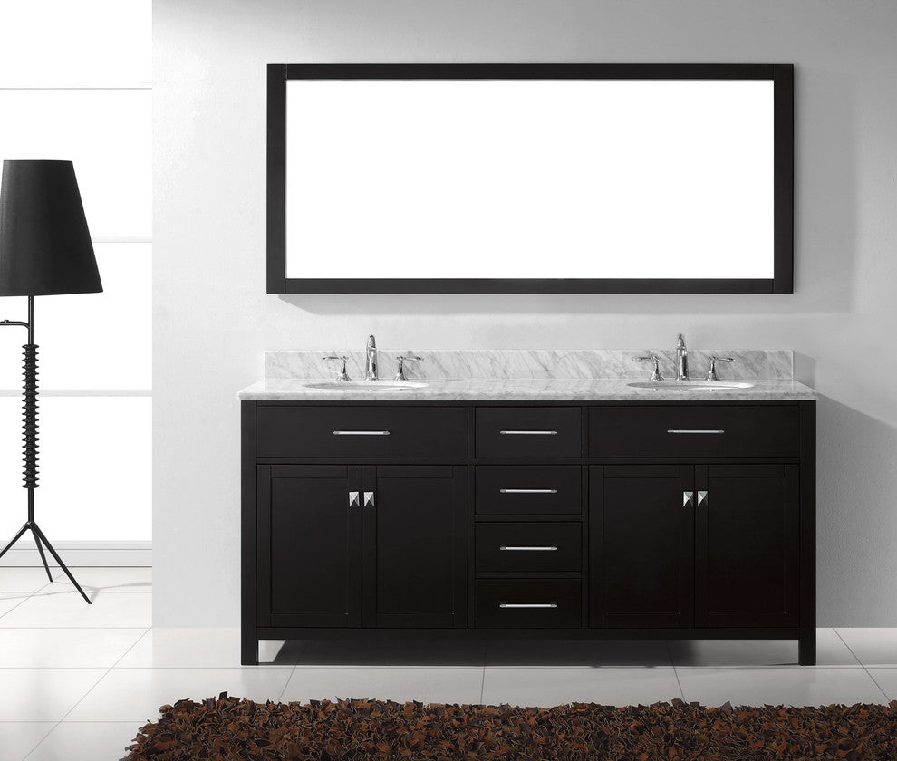 Caroline 72" Double Bathroom Vanity Set Espresso, Marble Countertop