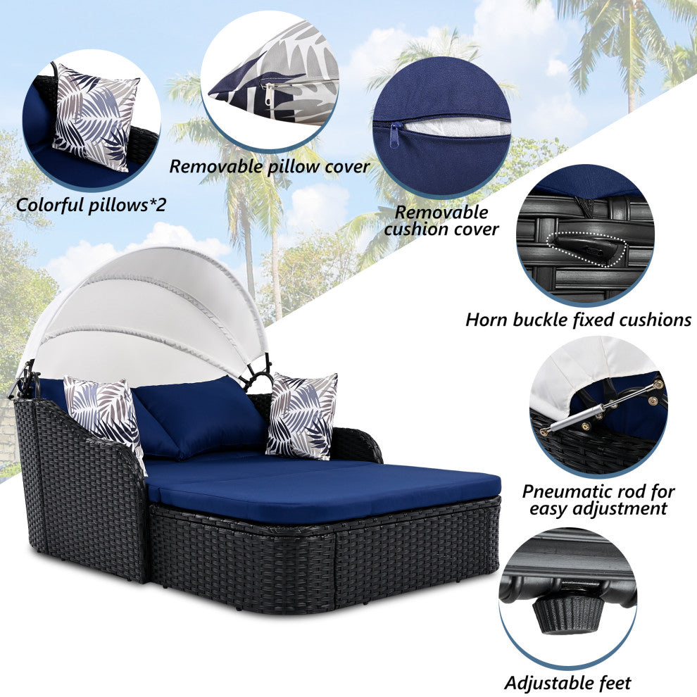 TATEUS 79.9" Outdoor Sunbed , Black+blue