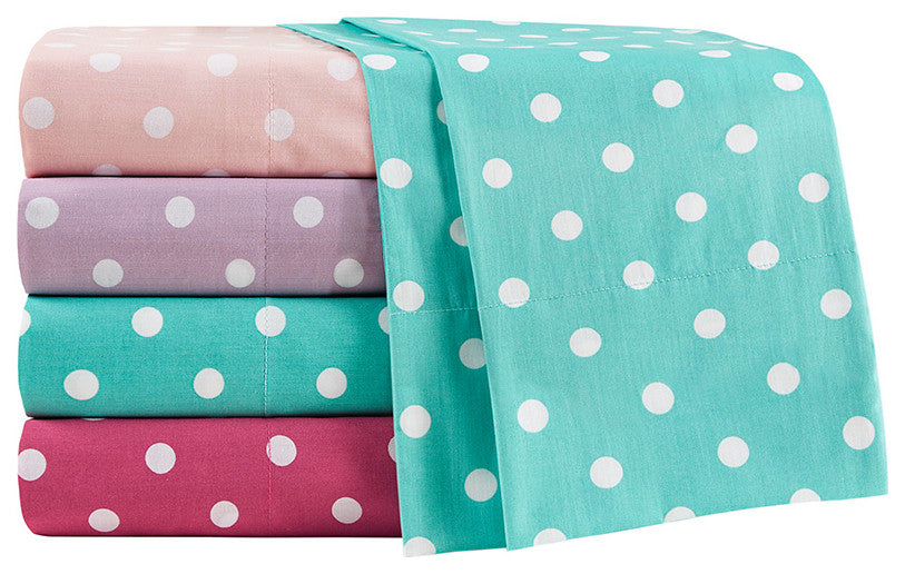 Mi Zone Polka Dot Printed 100% Cotton Sheet Set, Purple