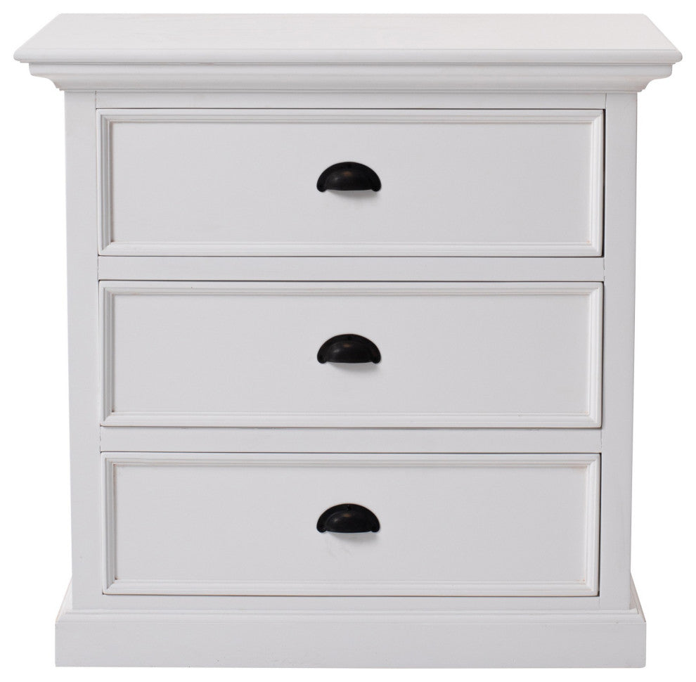 Classic White Large Three Drawer Nightstand
