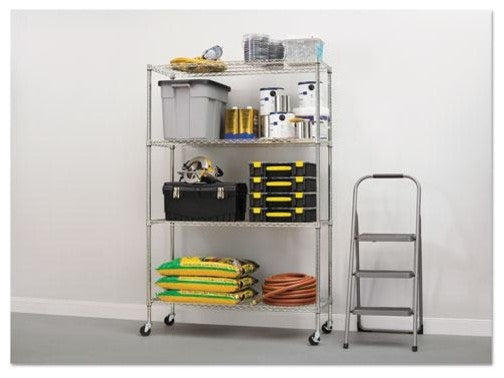 Complete Wire Shelving Unit With Caster, 4-Shelf, 48"x18"x72", Silver