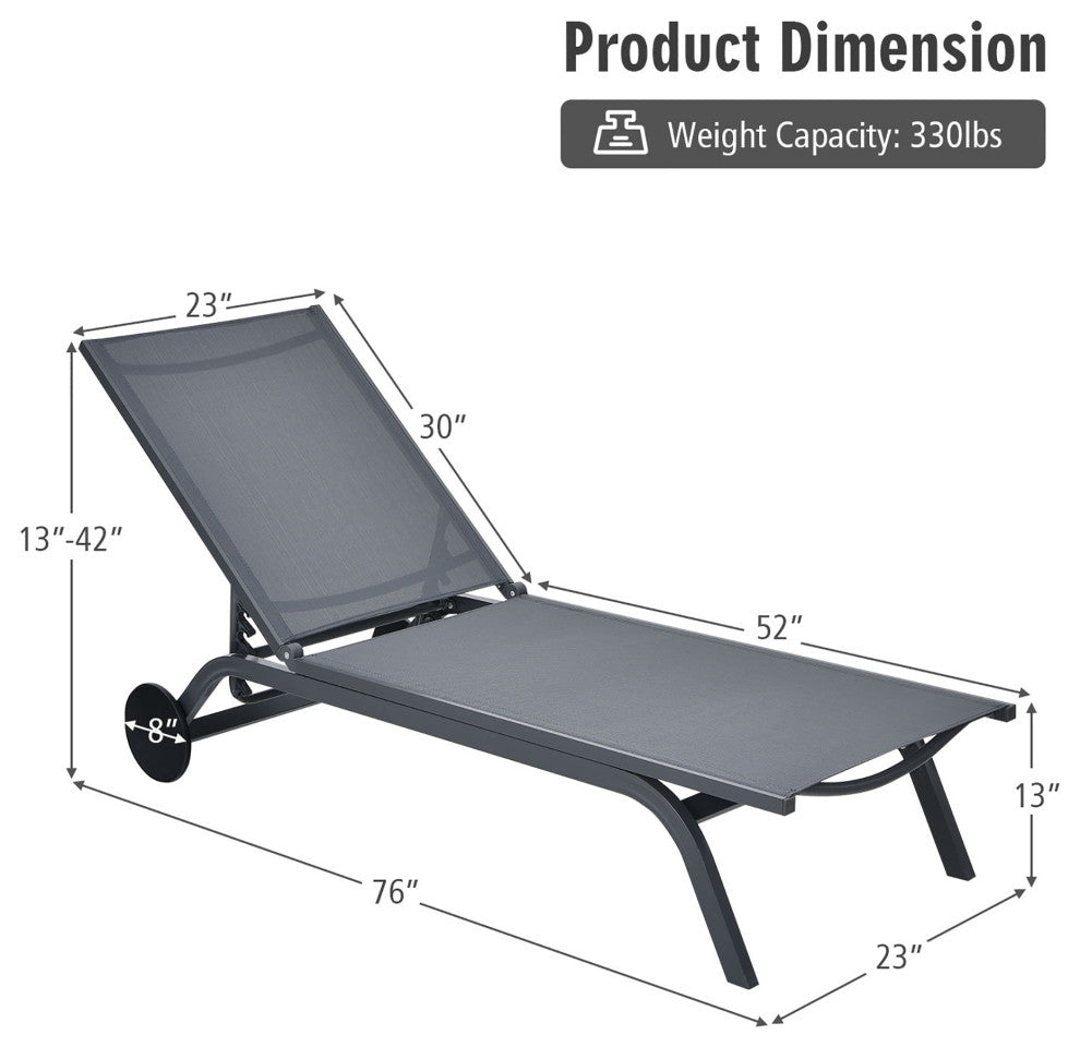 Goplus Outdoor Lounge Chair Chaise Reclining Aluminum Fabric Adjustable Gray