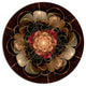 Dark Gold Red Fractal Flower Pattern, Floral Disc Metal Artwork, 38"