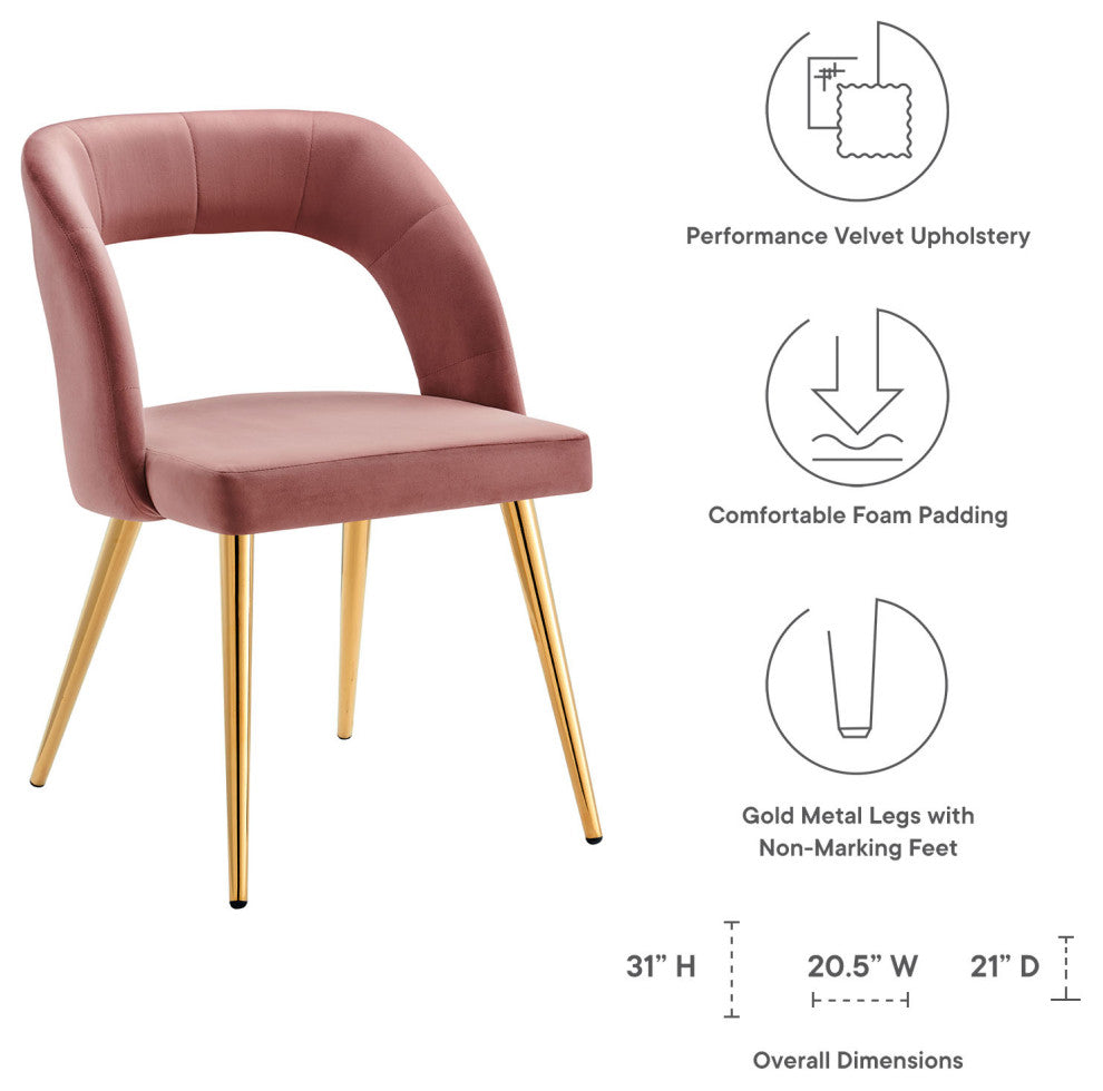 Dining Chair, Pink Gold, Velvet, Modern, Mid Century Cafe Bistro Hospitality