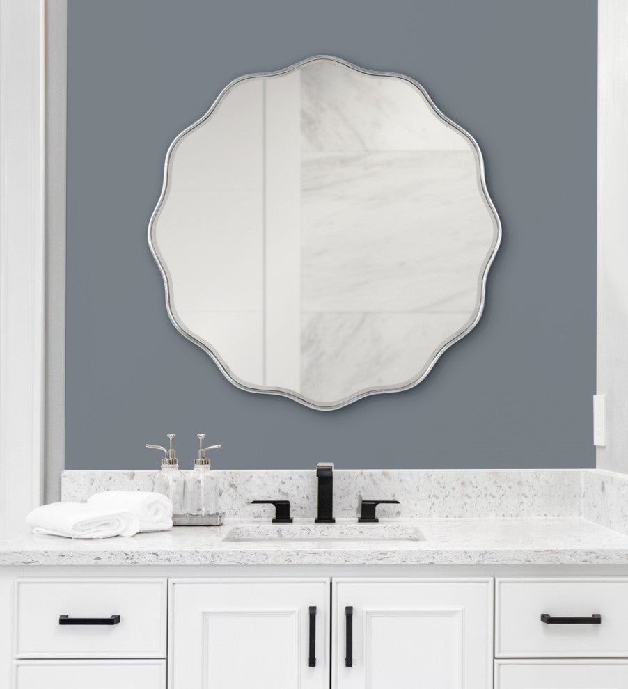 Viona Round Scalloped Mirror, Silver 26" Diameter