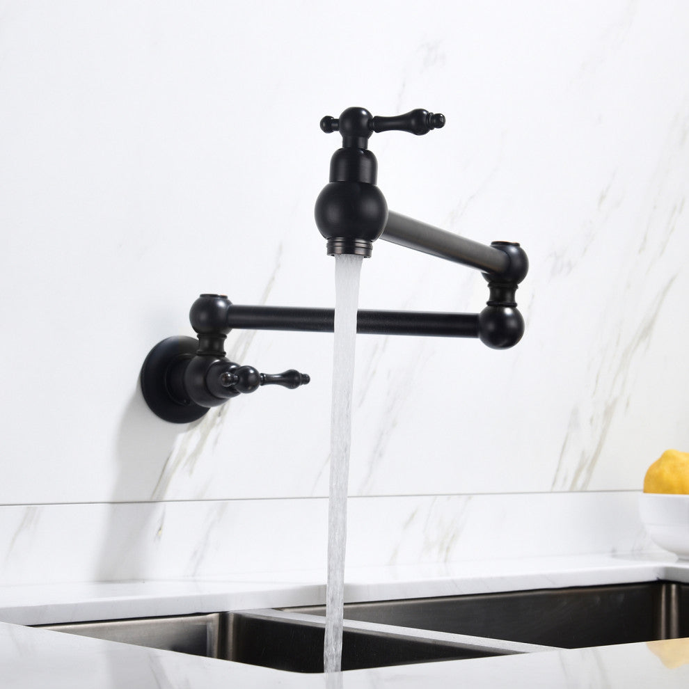 Wellfor Wall Mount Pot Filler Kitchen Faucet With 4 GPM Flow Rate, Matte Black