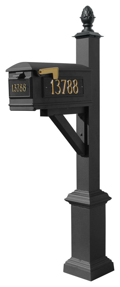 Westhaven System-Mailbox, 3 Cast Plates, Square Base, Pineapple Finial, Black