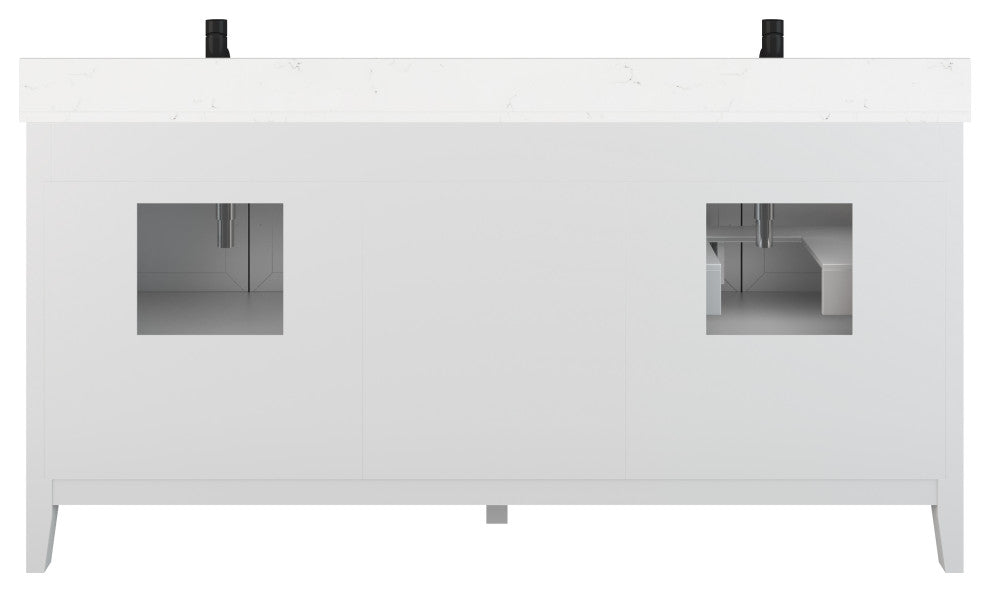 Houston 72" Double Vanity With Power Bar and Drawer Organizer, White