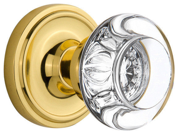 Single Classic Rosette With Round Clear Crystal Knob, Satin Nickel, Unlacquered