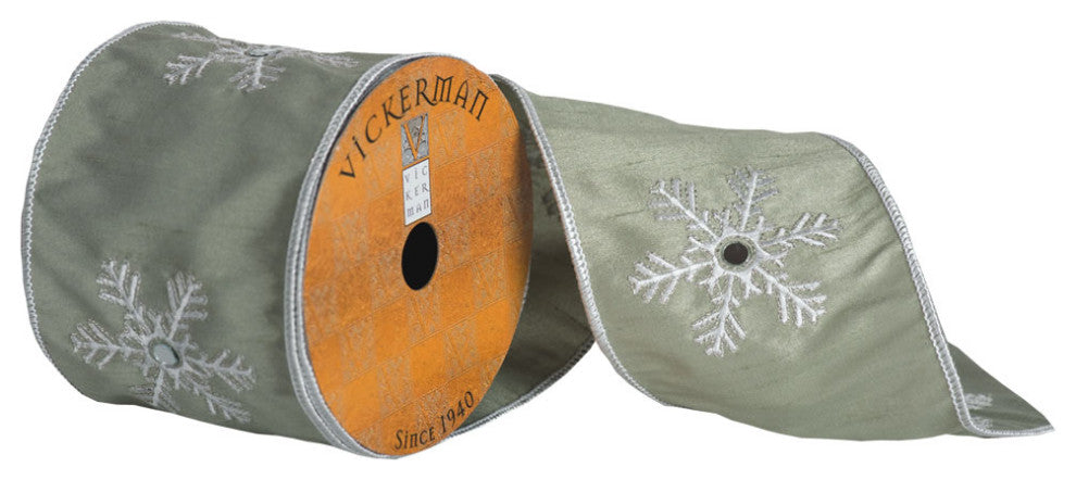 4" x 5yd Green White Snowflake Mirror