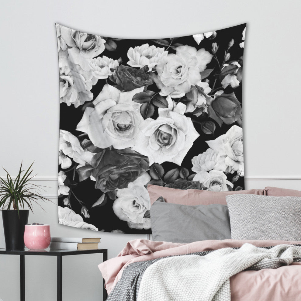 Black and White Floral Tapestry