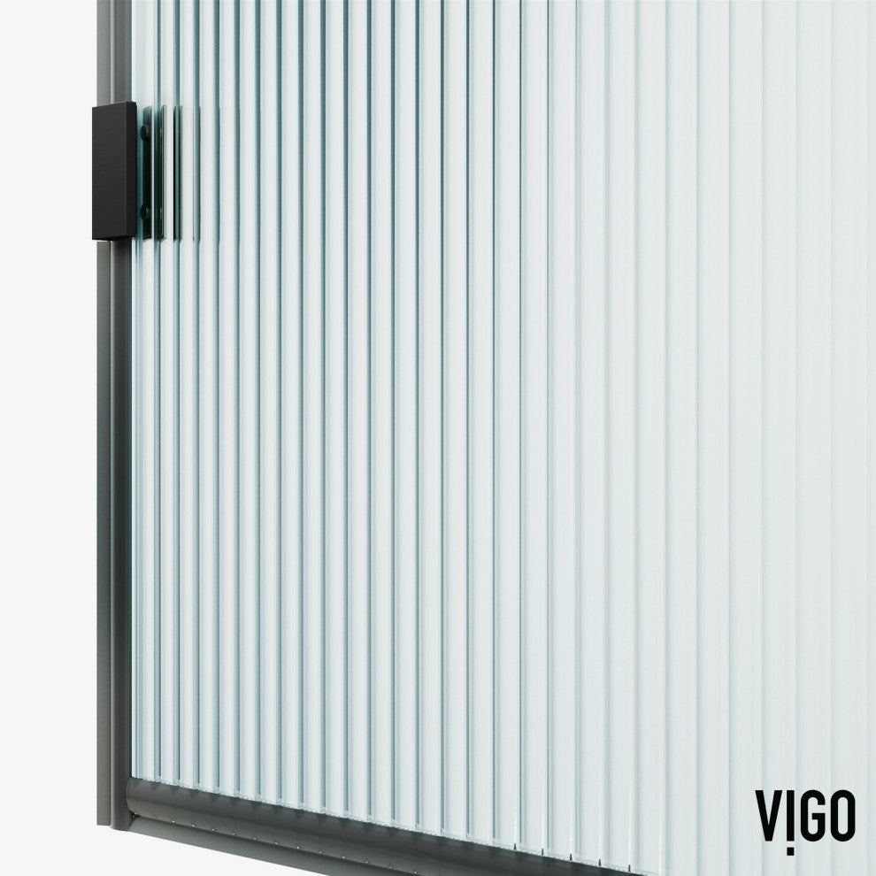 VIGO Arden 34" W x 78" H Frameless Fixed Shower Screen, Framed, Matte Black, Fluted Glass