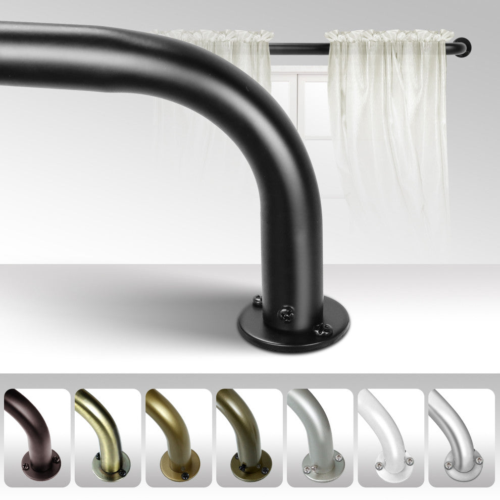 Energy Saving Wrap Around Black Out Return Adjustable Window Curtain Metal Rod, Black, 48"-84"