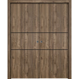 French Double Pocket Doors 60 x 96 | Planum 0014 Walnut with  | Kit Trims Rail