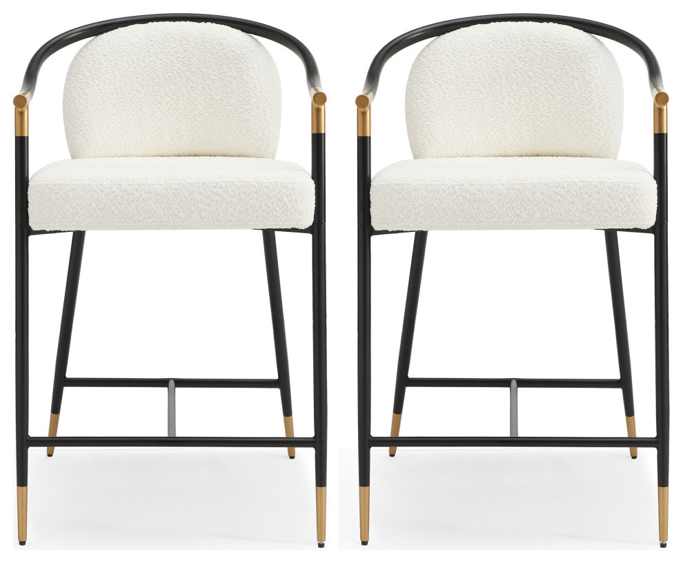 GDF Studio Contemporary Upholstered Counter Stools, Set of 2, Beige/Black/Gold