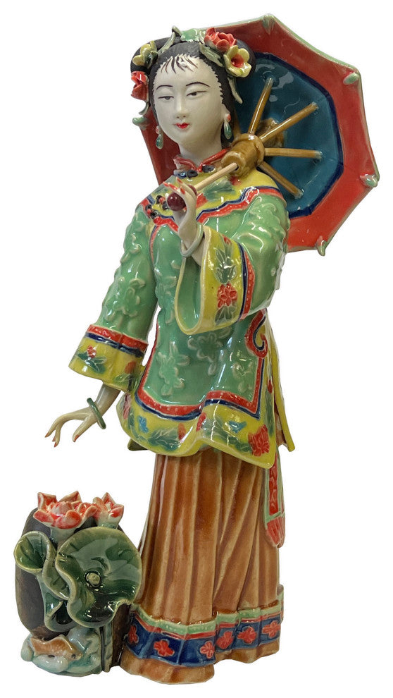 Chinese Oriental Porcelain Qing Style Dressing Umbrella Lady Figure Hws3089