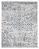 Ivory, Erased Persian Design, Plant Base Silk, Hand Knotted Rug, 5'2"x7'
