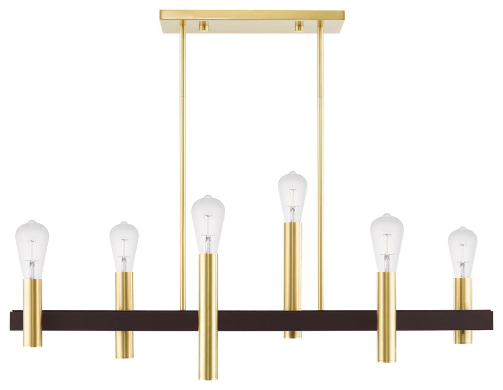 Livex Lighting Helsinki 6 Light Satin Brass, Bronze Accents Linear Chandelier
