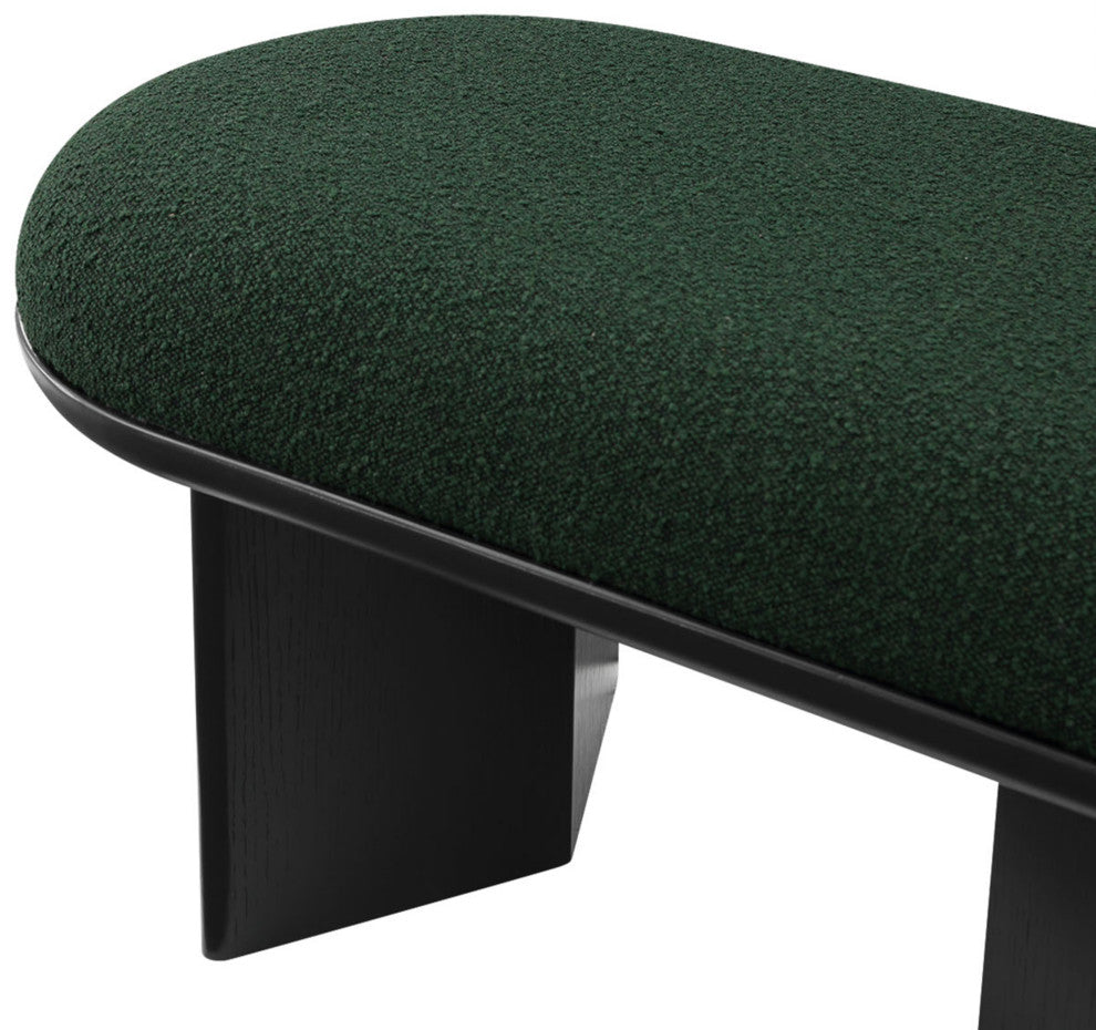 Wilshire Boucle Fabric Upholstered Bench, Green, Black Finish