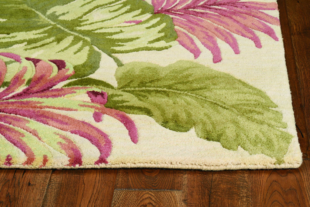 HomeRoots 5'x8' Beige Hand Tufted Tropical Leaves Indoor Area Rug