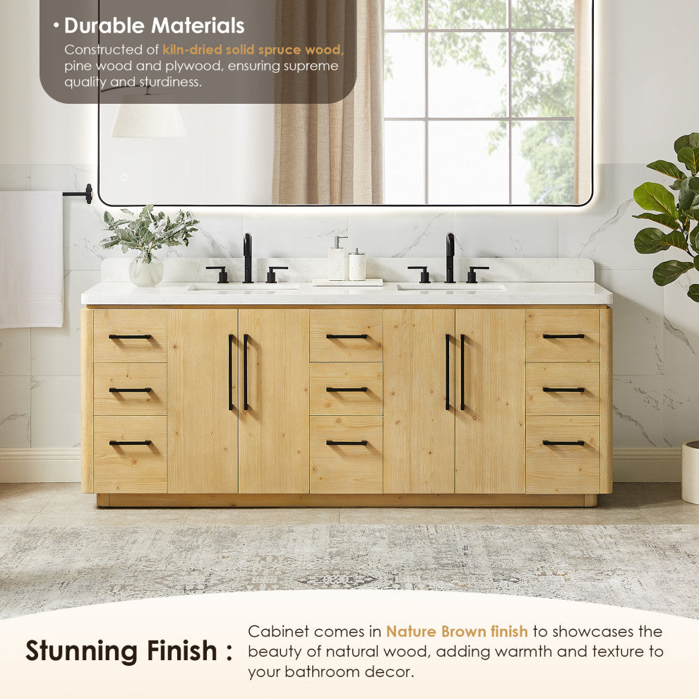 Serene Bathroom Vanity, Nature Brown, 84", No Mirror