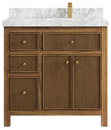 Sonoma Teak 36 Right Offset Bath Vanity in Dark Natural with 2" Carrara Marble