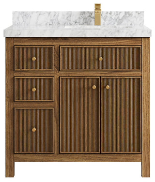 Sonoma Teak 36 Right Offset Bath Vanity in Dark Natural with 2" Carrara Marble