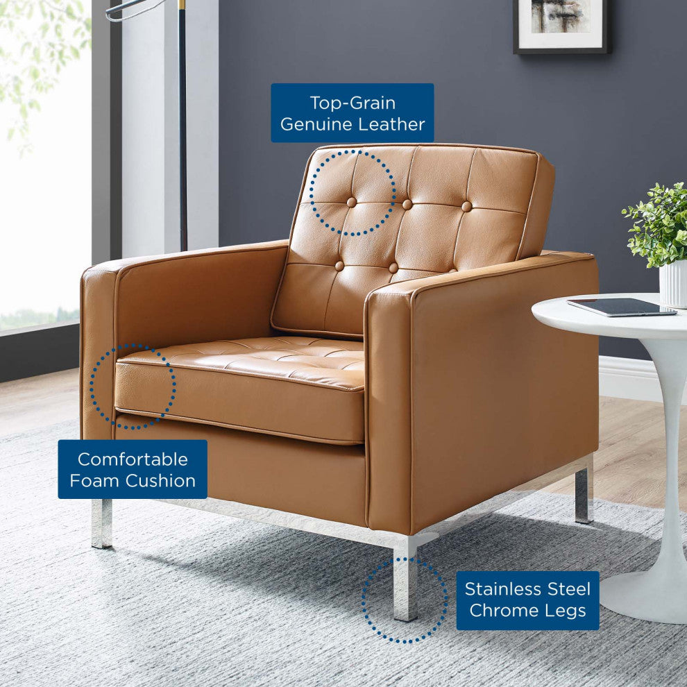 Armchair Accent Chair, Leather, Tan, Modern, Living Lounge Hotel Hospitality
