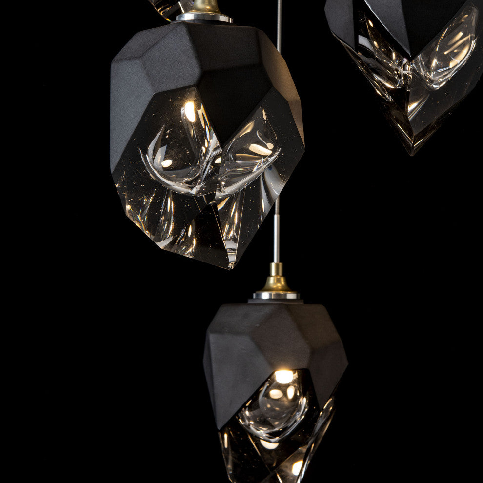 Chrysalis 9-Light Mixed Crystal Pendant Modern Brass Finish- Long, Black Crystal