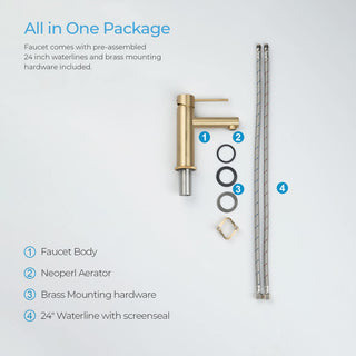 Circular X Brass Single Hole Bathroom Faucet KBF1010, Brush Gold, with Drain