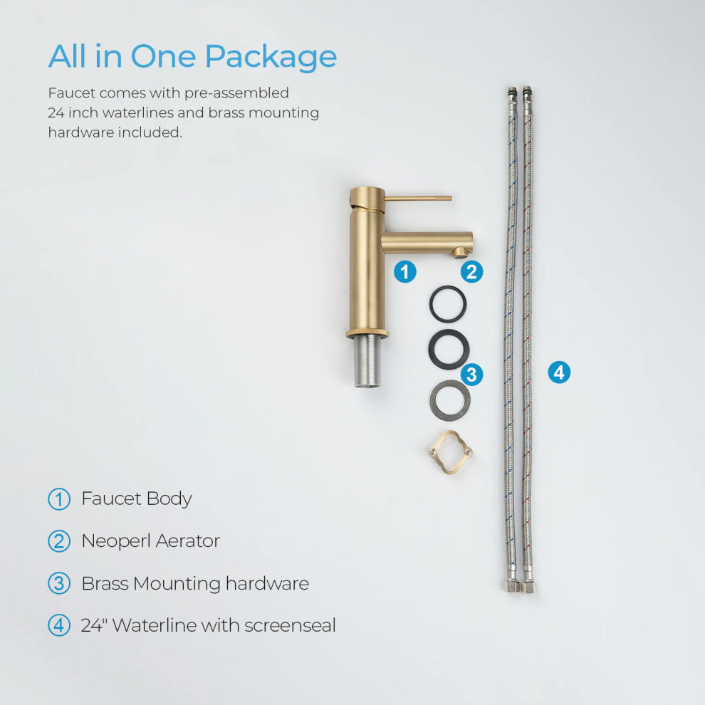 Circular X Brass Single Hole Bathroom Faucet KBF1010, Brush Gold, with Drain