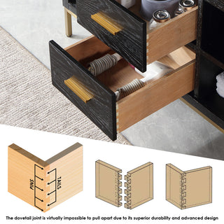 Kesia Black Oak Bathroom Vanity Set, 72", Without Mirror