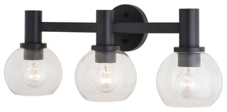 Marshall 3 Light Black Transitional Bathroom Vanity Wall Fixture Clear Glass