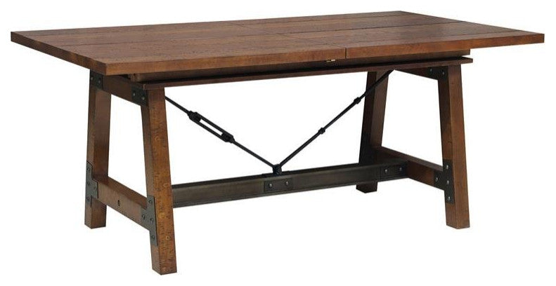 Lexicon Holverson Wood Dining Room Table in Rustic Brown and Gunmetal