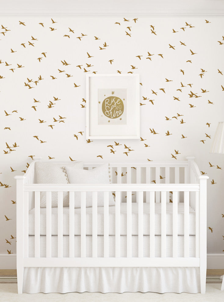 Soaring Birds Peel and Stick Vinyl Mural, Gold, 24"w X 96"h, 6 Panel Set