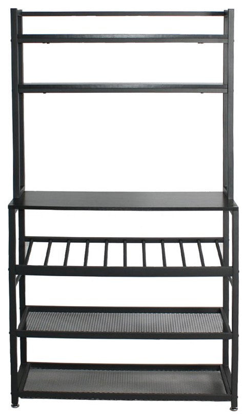 Better Home Products 6 Tier Metal Kitchen Baker''s Rack with Wine Rack in Black